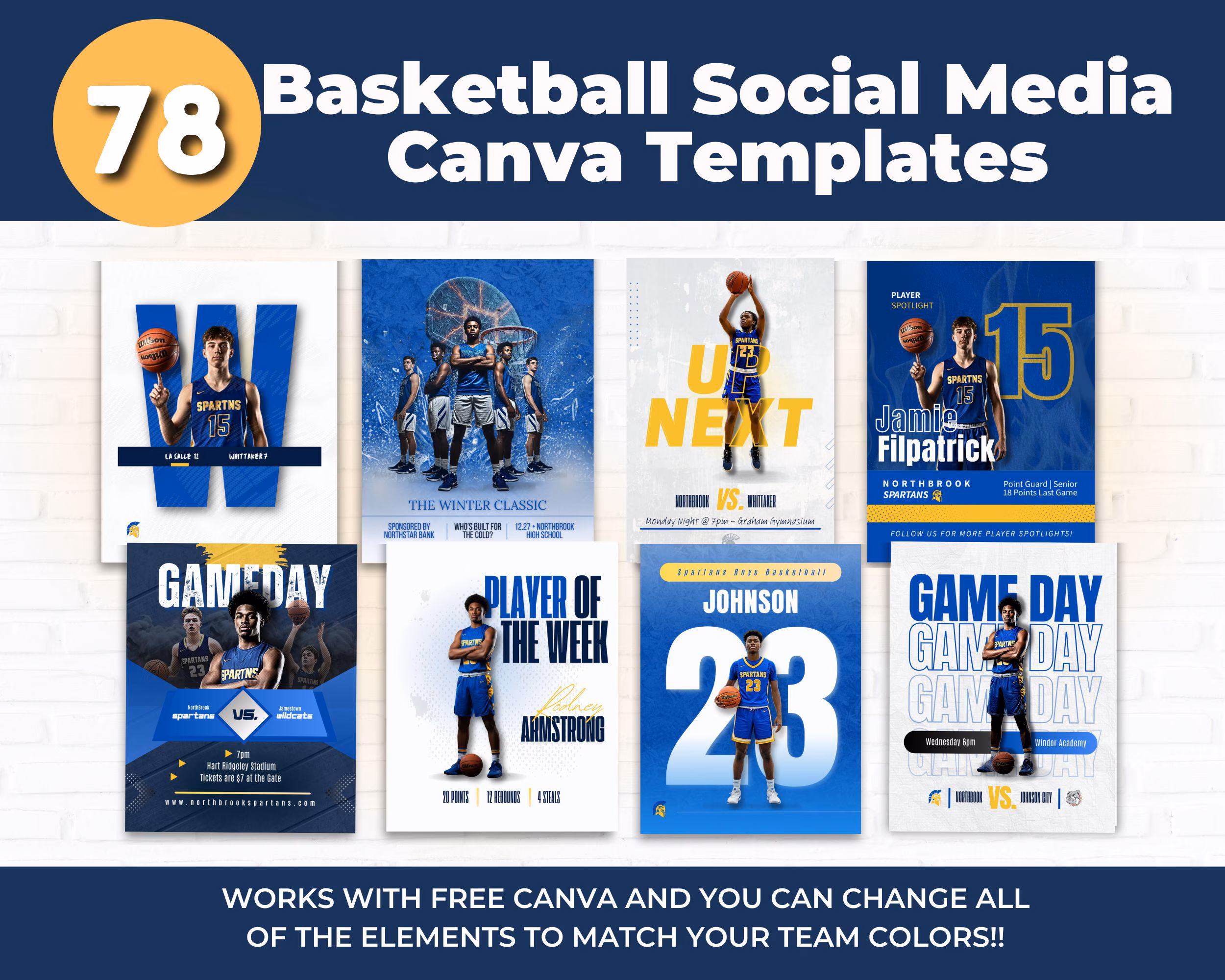 Editable basketball social media templates for Canva
