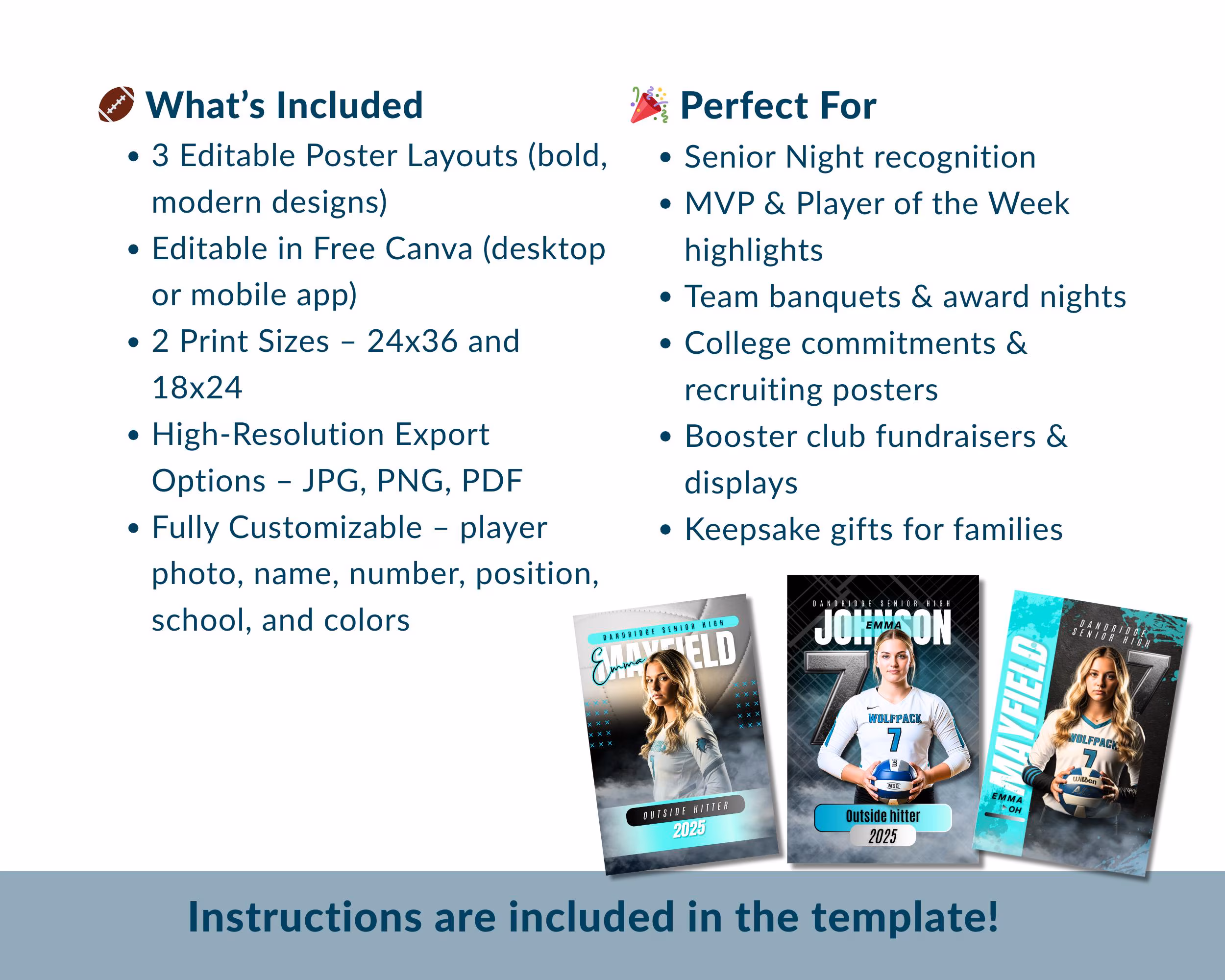 Volleyball Senior Night Poster Templates | Canva Bundle (3 Layouts, 2 Sizes) - Image 4