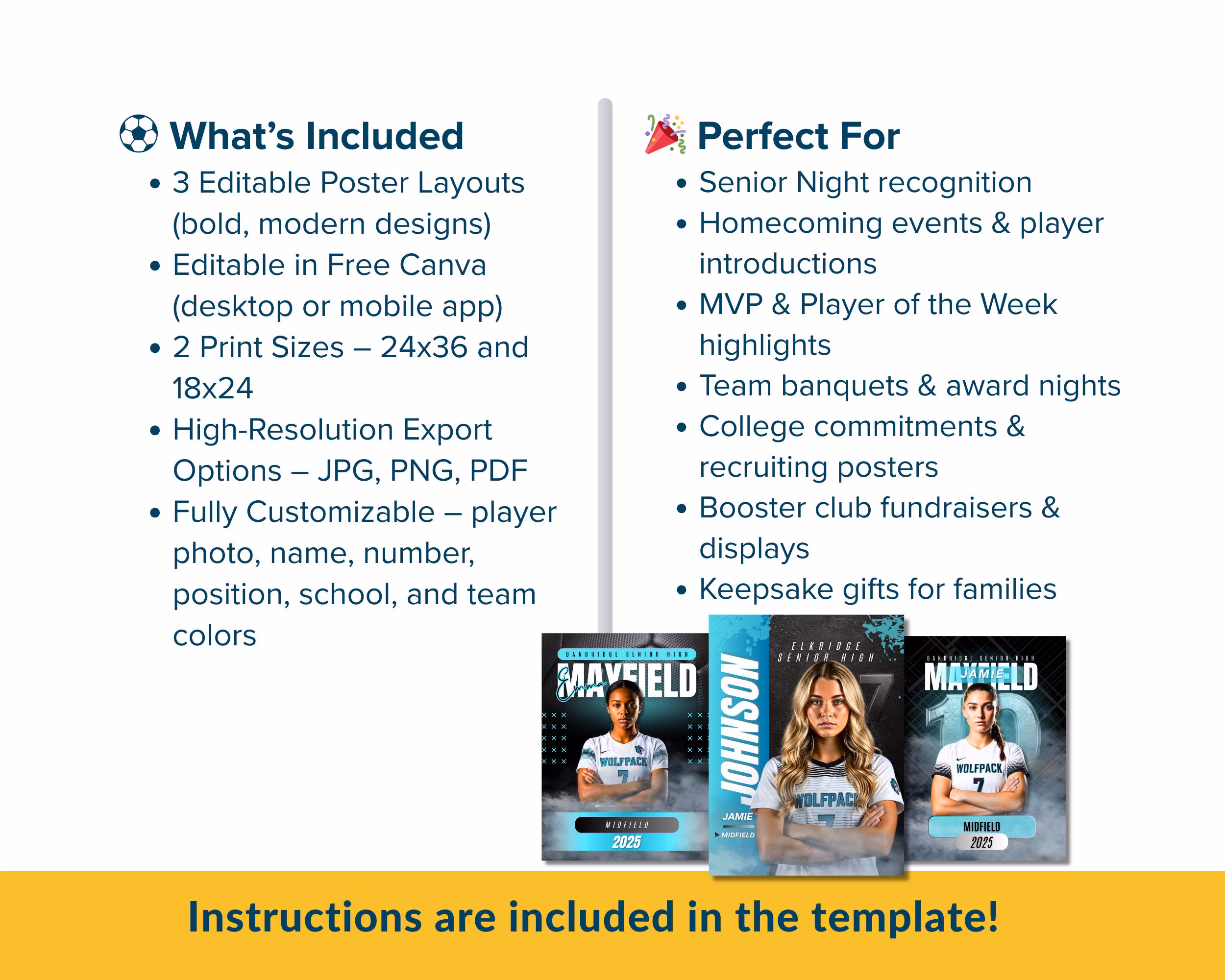 Girls Soccer Senior Night Poster Templates – Editable Canva Soccer Posters - Image 6