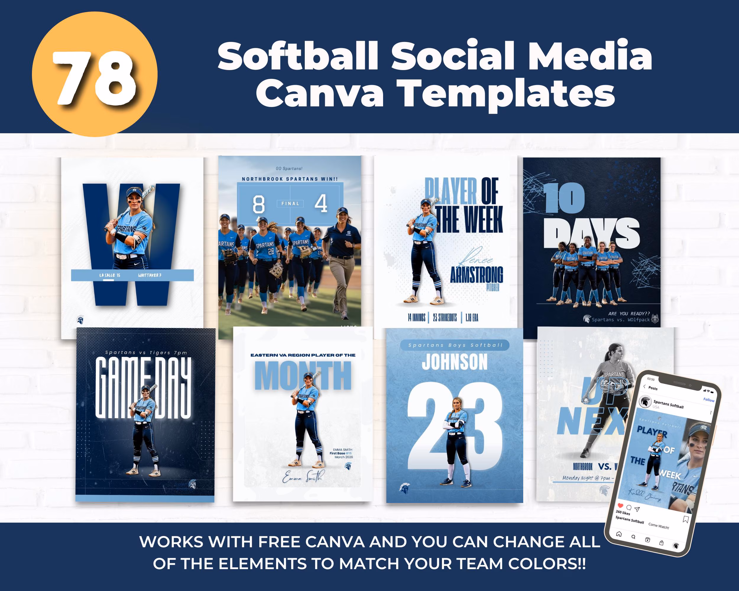 Softball Social Media Canva Templates 78 Pack preview